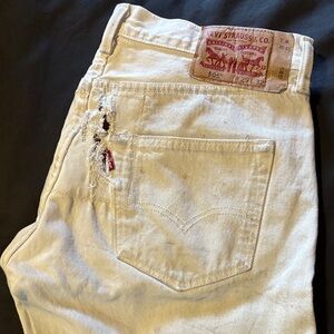 Levi's White Worn Patched Distressed Biker Grease Jeans 29x32